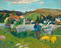 The Swineherd (1888) by <a href="https://www.rawpixel.com/search/paul%20gauguin?sort=curated&amp;type=all&amp;page=1">Paul Gauguin</a>. Original from the Los Angeles County Museum of Art. Digitally enhanced by rawpixel.