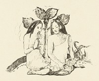 Two Sitting Maori Women (1895) by <a href="https://www.rawpixel.com/search/paul%20gauguin?sort=curated&amp;type=all&amp;page=1">Paul Gauguin</a>. Original from The Rijksmuseum. Digitally enhanced by rawpixel.