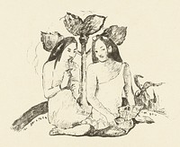 Two Sitting Maori Women (1895) by Paul Gauguin. Original from The Rijksmuseum. Digitally enhanced by rawpixel.