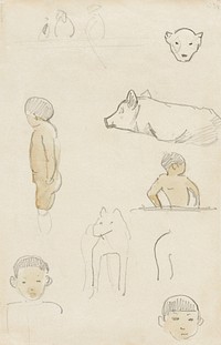Sketches of Standing Figures and Animals (ca. 1891&ndash;1893)by <a href="https://www.rawpixel.com/search/paul%20gauguin?sort=curated&amp;type=all&amp;page=1">Paul Gauguin</a>. Original from The Art Institute of Chicago. Digitally enhanced by rawpixel.