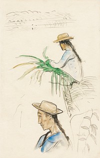 Sketches of Figures, Pandanus Leaf, and Vanilla Plant (ca. 1891&ndash;1893) by Paul Gauguin. Original from The Art Institute of Chicago. Digitally enhanced by rawpixel.
