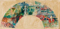 Design for a Fan Featuring a Landscape and a Statue of the Goddess Hina (ca. 1900&ndash;1903) by <a href="https://www.rawpixel.com/search/paul%20gauguin?sort=curated&amp;type=all&amp;page=1">Paul Gauguin</a>. Original from The Art Institute of Chicago. Digitally enhanced by rawpixel.