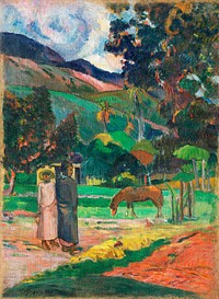 Tahitian Landscape (1892) by <a href="https://www.rawpixel.com/search/paul%20gauguin?sort=curated&amp;type=all&amp;page=1">Paul Gauguin</a>. Original from The MET Museum. Digitally enhanced by rawpixel.