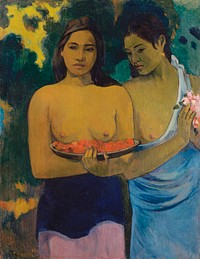 Two Tahitian Women (1899) by <a href="https://www.rawpixel.com/search/paul%20gauguin?sort=curated&amp;type=all&amp;page=1">Paul Gauguin</a>. Original from The MET Museum. Digitally enhanced by rawpixel.