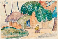 Tahitian Hut (ca. 1891&ndash;1893) by <a href="https://www.rawpixel.com/search/paul%20gauguin?sort=curated&amp;type=all&amp;page=1">Paul Gauguin</a>. Original from The Art Institute of Chicago. Digitally enhanced by rawpixel.