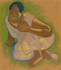 Crouching Tahitian Woman (related to the painting Nafea faa ipoipo [When Will You Marry?]) (ca. 1891&ndash;1893) by <a href="https://www.rawpixel.com/search/paul%20gauguin?sort=curated&amp;type=all&amp;page=1">Paul Gauguin</a>. Original from The Art Institute of Chicago. Digitally enhanced by rawpixel.
