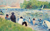Bathers (Study for &quot;Bathers at Asni&egrave;res&quot;) (ca. 1883&ndash;1884) by <a href="https://www.rawpixel.com/search/Georges%20Seurat?sort=curated&amp;type=all&amp;page=1">Georges Seurat</a>. Original from The National Gallery of Art. Digitally enhanced by rawpixel.