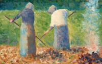 Haymakers at Montfermeil (ca. 1882) by <a href="https://www.rawpixel.com/search/Georges%20Seurat?sort=curated&amp;type=all&amp;page=1">Georges Seurat</a>. Original from The National Gallery of Art. Digitally enhanced by rawpixel.