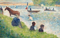 Horse and Boats (Study for &quot;Bathers at Asni&egrave;res&quot;) (ca. 1883&ndash;1884) by <a href="https://www.rawpixel.com/search/Georges%20Seurat?sort=curated&amp;type=all&amp;page=1">Georges Seurat</a>. Original from The National Gallery of Art. Digitally enhanced by rawpixel.