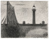 The Lighthouse at Honfleur (1886) by by <a href="https://www.rawpixel.com/search/Georges%20Seurat?sort=curated&amp;type=all&amp;page=1">Georges Seurat</a>. Original from The MET Museum. Digitally enhanced by rawpixel.