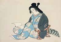 Reading lady from Momoyogusa&ndash;Flowers of a Hundred Generations (1909) by <a href="https://www.rawpixel.com/search/Kamisaka%20Sekka?sort=curated&amp;type=all&amp;page=1">Kamisaka Sekka</a>. Original from the The New York Public Library. Digitally enhanced by rawpixel.