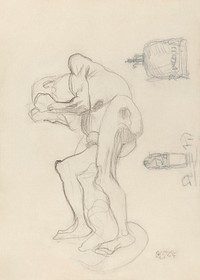 Study of a Nude Old Woman Clenching Her Fists, and Two Decorative Objects (ca. 1901) by <a href="https://www.rawpixel.com/search/gustav%20klimt?sort=curated&amp;type=all&amp;page=1">Gustav Klimt</a>. Original from The National Gallery of Art. Digitally enhanced by rawpixel.