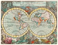 A mapp of the world (1682) by John Playford. Original From The New York Public Library. Digitally enhanced by rawpixel.