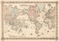Colton's Map of the World on Mercator's Projection (1858) by J.H. Colton & Co. Original from The Beinecke Rare Book & Manuscript Library. Digitally enhanced by rawpixel.
