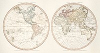 New world or western hemisphere: old world or eastern hemisphere (1786) by William Faden. Original from The Beinecke Rare Book & Manuscript Library. Digitally enhanced by rawpixel.
