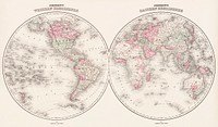 Johnson&#39;s Western Hemisphere [and] Johnson&#39;s Eastern Hemisphere (1866) by Johnson and Ward. Original from The Beinecke Rare Book &amp; Manuscript Library. Digitally enhanced by rawpixel.