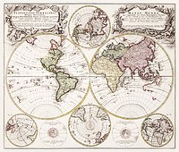 Planiglobii terrestris mappa vniversalis (1746) by George Moritz, Johann Matthias Hase, and Homann Erben. Original from The Beinecke Rare Book &amp; Manuscript Library. Digitally enhanced by rawpixel.