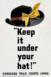 "Keep it under your hat!" (1940s) poster in high resolution by St. Michael's Press Ltd. Original from The Museum of New Zealand Te Papa Tongarewa. Digitally enhanced by rawpixel.