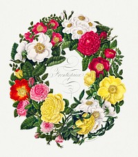 Vintage rose flower wreath illustration botanical wall art