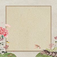 Vintage floral frame with butterfly, insect and caterpillar design element