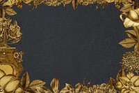 Vintage gold flower and leaf frame on black background design element