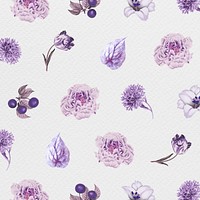 Vintage purple flower, leaf and fruit pattern background design resource