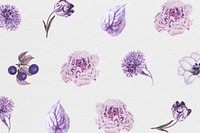 Vintage purple flower, leaf and fruit pattern background design resource