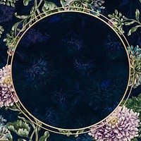 Vintage china aster flower frame on black background design element