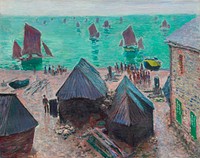 The Departure of the Boats, &Eacute;tretat (1885) by <a href="https://www.rawpixel.com/search/Claude%20Monet?sort=curated&amp;page=1">Claude Monet</a>. Original from the Art Institute of Chicago. Digitally enhanced by rawpixel.