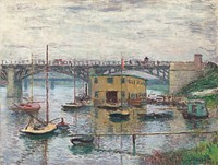 Bridge at Argenteuil on a Gray Day (1876) by <a href="https://www.rawpixel.com/search/Claude%20Monet?sort=curated&amp;page=1">Claude Monet</a>. Original from the National Gallery of Art. Digitally enhanced by rawpixel.