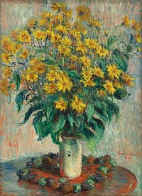 Jerusalem Artichoke Flowers (1880) by <a href="https://www.rawpixel.com/search/Claude%20Monet?sort=curated&amp;page=1">Claude Monet</a>. Original from the National Gallery of Art. Digitally enhanced by rawpixel.