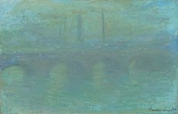 Waterloo Bridge, London, at Dusk (1904) by <a href="https://www.rawpixel.com/search/Claude%20Monet?sort=curated&amp;page=1">Claude Monet</a>. Original from the National Gallery of Art. Digitally enhanced by rawpixel.