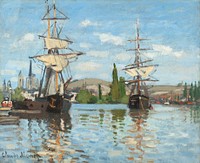 Ships Riding on the Seine at Rouen (1872&ndash;1873) by <a href="https://www.rawpixel.com/search/Claude%20Monet?sort=curated&amp;page=1">Claude Monet</a>. Original from the National Gallery of Art. Digitally enhanced by rawpixel.