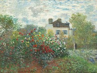 The Artist&#39;s Garden in Argenteuil, A Corner of the Garden with Dahlias (1873) by <a href="https://www.rawpixel.com/search/Claude%20Monet?sort=curated&amp;page=1">Claude Monet</a>. Original from the National Gallery of Art. Digitally enhanced by rawpixel.