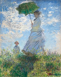 <a href="https://www.rawpixel.com/search/Claude%20Monet?sort=curated&amp;page=1">Claude Monet</a>&#39;s Madame Monet and Her Son (1875), woman with a Parasol. Famous painting, original from the National Gallery of Art. Digitally enhanced by rawpixel.