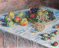Apples and Grapes (1880) by <a href="https://www.rawpixel.com/search/Claude%20Monet?sort=curated&amp;page=1">Claude Monet</a>. Original from the Art Institute of Chicago. Digitally enhanced by rawpixel.
