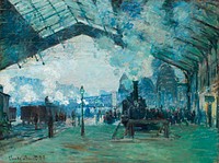 Arrival of the Normandy Train, Gare Saint-Lazare (1887) by <a href="https://www.rawpixel.com/search/Claude%20Monet?sort=curated&amp;page=1">Claude Monet</a>. Original from the Art Institute of Chicago. Digitally enhanced by rawpixel.