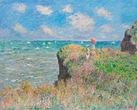 Cliff Walk at Pourville (1882) by <a href="https://www.rawpixel.com/search/Claude%20Monet?sort=curated&amp;page=1">Claude Monet</a>. Original from the Art Institute of Chicago. Digitally enhanced by rawpixel.