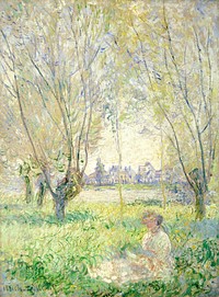 Woman Seated under the Willows (1880) by <a href="https://www.rawpixel.com/search/Claude%20Monet?sort=curated&amp;page=1">Claude Monet</a>. Original from the National Gallery of Art. Digitally enhanced by rawpixel.