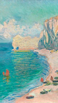 Monet iPhone wallpaper, phone background, The Beach and the Falaise d'Amont famous painting