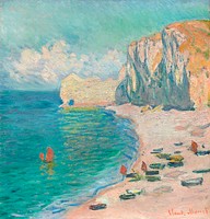 The Beach and the Falaise d&#39;Amont (1885) by <a href="https://www.rawpixel.com/search/Claude%20Monet?sort=curated&amp;page=1">Claude Monet</a>. Original from the Art Institute of Chicago. Digitally enhanced by rawpixel.