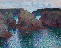 Rocks at Port-Goulphar, Belle-&Icirc;le (1886) by <a href="https://www.rawpixel.com/search/Claude%20Monet?sort=curated&amp;page=1">Claude Monet</a>. Original from the Art Institute of Chicago. Digitally enhanced by rawpixel.
