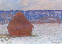 Stack of Wheat, Snow Effect, Overcast Day (1890&ndash;1891) by <a href="https://www.rawpixel.com/search/Claude%20Monet?sort=curated&amp;page=1">Claude Monet</a>. Original from the Art Institute of Chicago. Digitally enhanced by rawpixel.