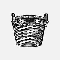 Basket clipart, black ink drawing vector, digitally enhanced from our own original copy of The Open Door to Independence (1915) by Thomas E. Hill.