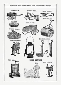 Farm implement poster. Digitally enhanced from our own original copy of The Open Door to Independence (1915) by Thomas E. Hill. 