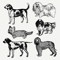 Dog sticker, vintage animal black ink illustration, psd set, digitally enhanced from our own original copy of The Open Door to Independence (1915) by Thomas E. Hill.