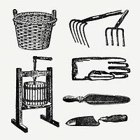 Farm tool clip art, vintage animal black ink illustration, psd set, digitally enhanced from our own original copy of The Open Door to Independence (1915) by Thomas E. Hill.