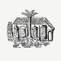 Architecture drawing, aesthetic animal illustration