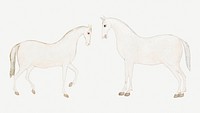 Vintage white Asian horse illustration psd, featuring public domain artworks