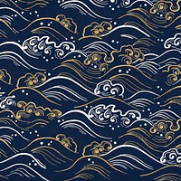 Blue wave pattern background vector, featuring public domain artworks